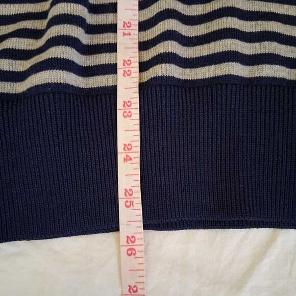 CARDIGAN brand Blue & Gray Striped 100% Wool Size Medium Minimalist Preppy - Picture 6 of 7
